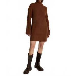 NEW APRICOT boucle knit fisherman jumper mini dress in brown